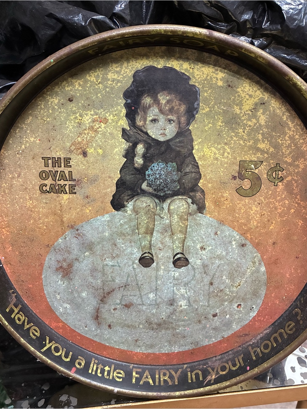 Vintage The Oval Cake Tin with Child Illustration - Gold & Rust